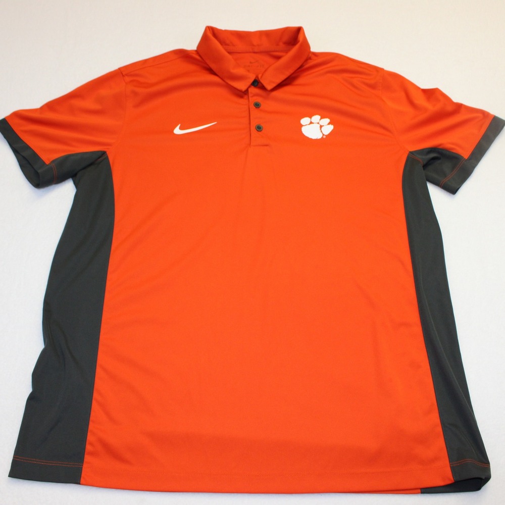 Nike Clemson Tigers Dri-FIT Polo Shirt Mens XL Orange Gray Performance Top